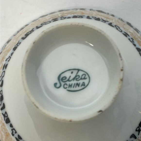 Set of Two (2) Seika China Rice Bowls Black Gold Mod Pictures Heiroglyphics - Picture 9 of 9